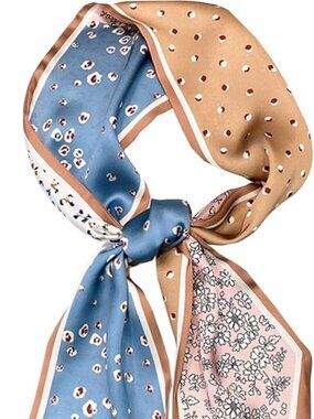 Women's Flower Sea Blue Silky Satin Headscarf Wrap Lightweight Scarves Scarf